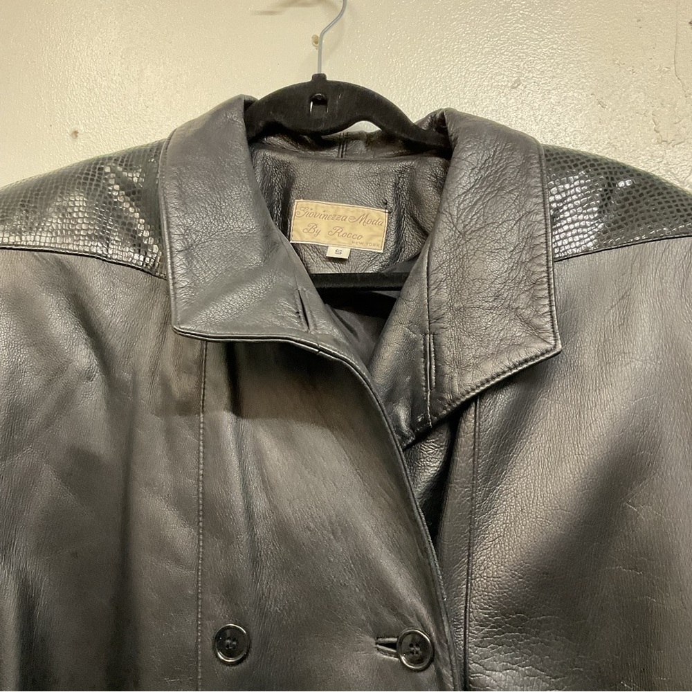 Vintage Giovinezza Moda by Rocco Leather Trench Black Coat Size Small - Picture 12 of 15